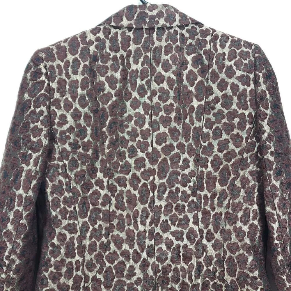 Lafayette 148 Women's Size 8 Raisin Multi Animal Leopard Button Blazer Jacket